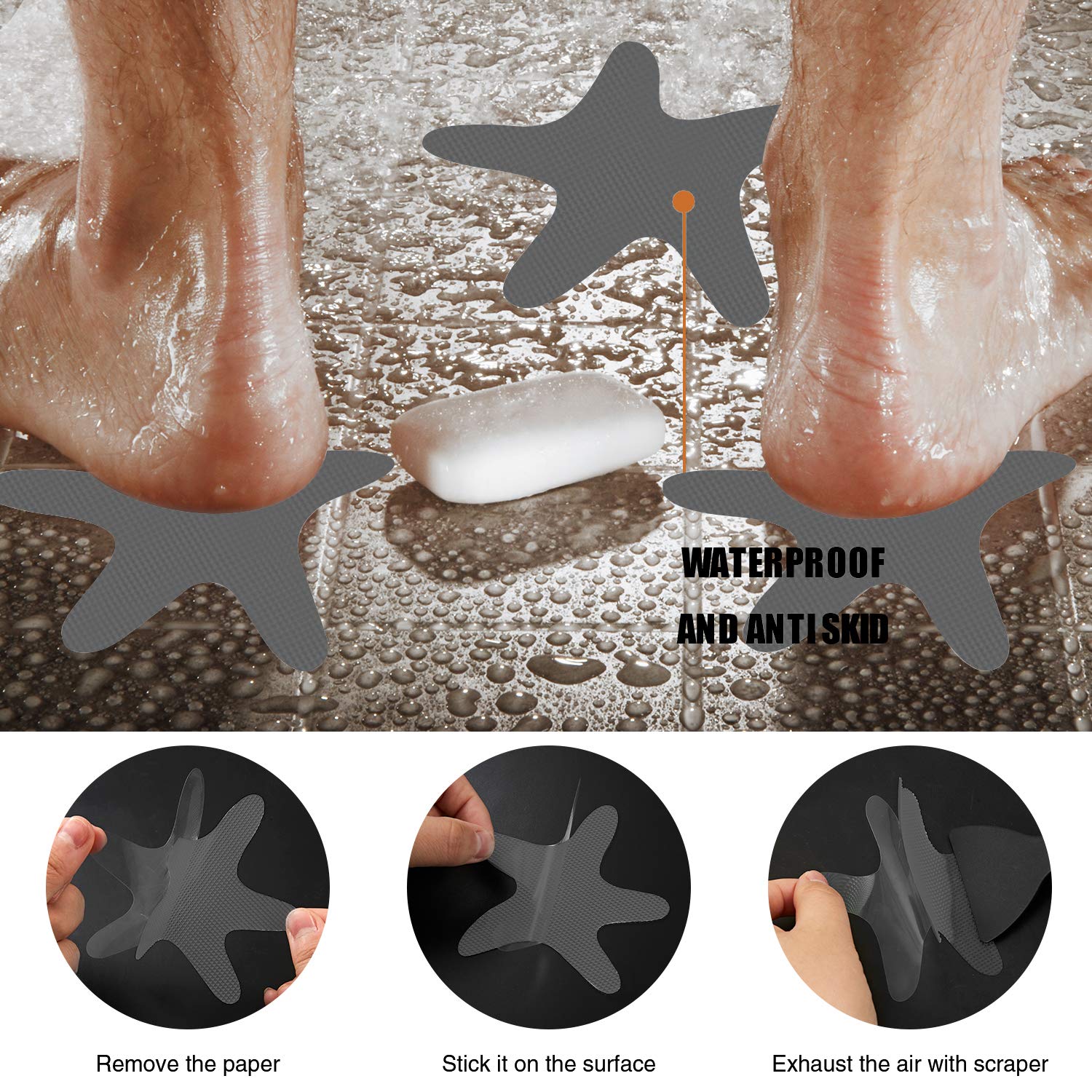 Secopad Anti Slip Shower Stickers  24 PCS Safety Bathtub Stickers Adhesive Decals with Premium Scraper for Bath Tub Shower Stairs Ladders Boats (Gray)